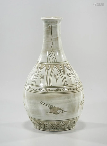 Korean Molded Glazed Ceramic Vase