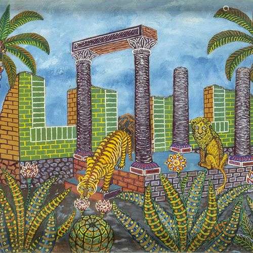 JAN PŁASKOCIŃSKI (Puławy, 1919 - 1999)Colonnes et deux lions...