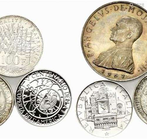 Lot de 5 monnaies en argent (San Marino 500 lires 1977, Repu...