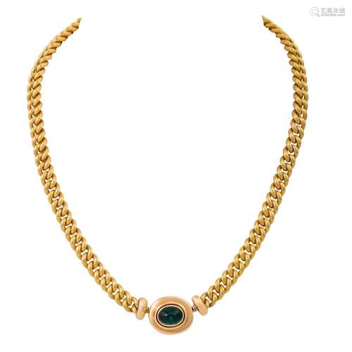 Collier mit Smaragdcabochon ca. 3,1 ct,