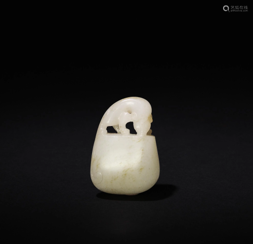 Chinese White Jade with Skin Carved Toggle, 18th十八世紀 白玉...