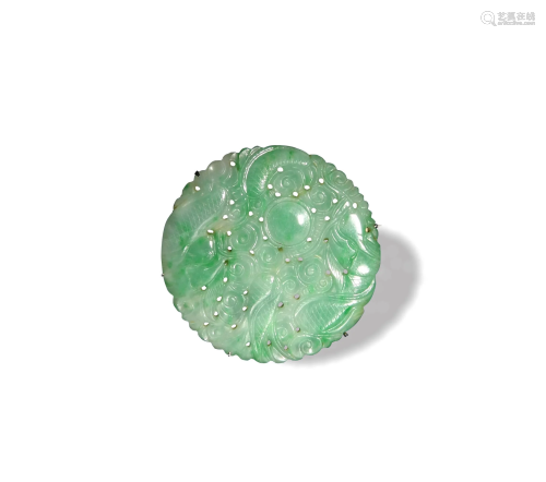 Chinese Jadeite Round Pierced Plaque, 19th Century十九世纪 翡...