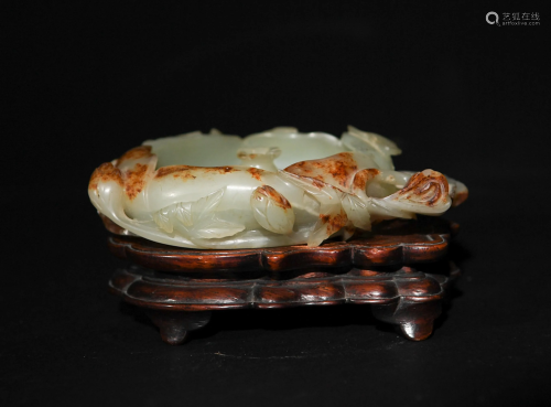 Chinese Carved Jade Incense Holder, Ming明代 玉雕花形香插