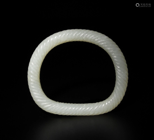 Chinese White Jade Coiled Bangle, 18th Century or十八世纪或更...