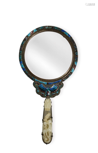 19th Century Silver Enameled Mirror with 18th Century十九世纪...