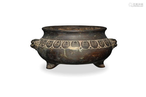 Chinese Bronze Tripod Censer, 18th Century十八世纪 铜如意头纹...