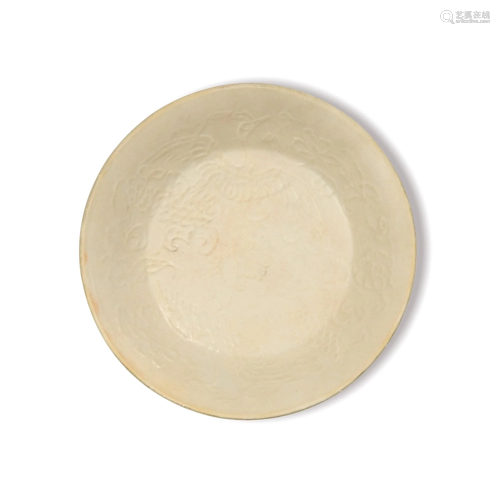 Chinese White Shufu Glazed Molded Plate, Yuan Dynasty元代 枢...