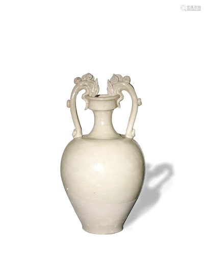 Chinese White Glazed Dragon Handle Vase, Tang唐代 白釉双龙耳...