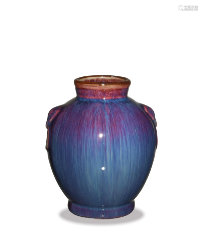 Chinese Flambe Vase, 19th Century十九世纪 窑变釉铺首尊