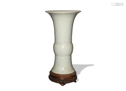 Chinese White Glazed Gu Vase, Possibly Kangxi白釉暗刻山水花觚...