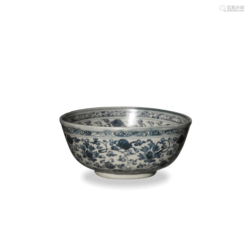 Chinese Blue and White Lotus Bowl, Mid Ming明代中期 青花缠枝...