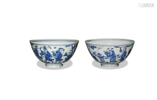 Pair of Blue and White Bowls, Ming Dy Wanli Period明万历 青花...