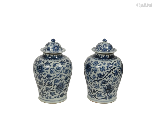 Pair of Chinese Blue and White Ginger Jars, Kangxi清康熙 青花...