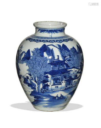 Chinese Blue and White Jar, Late 18th Century十八世纪晚 青花...