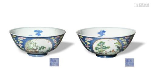 Pair of Chinese Imperial Porcelain Bowls, Daoguang清道光 内青...