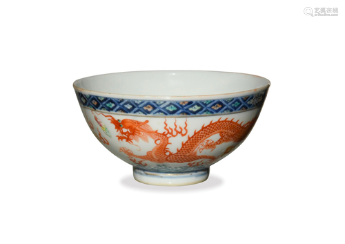 Chinese Blue and White Enameled Bowl, Guangxu清光绪 青花加彩...