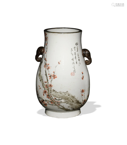 Chinese Vase by Jin Pinqing and Wang Shaowei清晚期 金品卿王少...