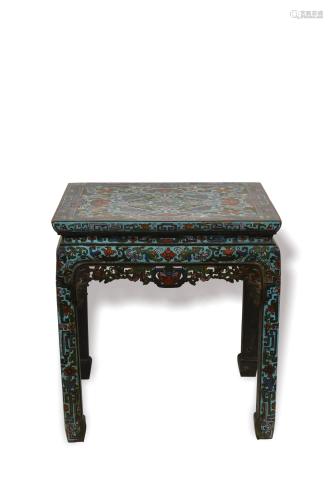 Chinese Cloisonne Square Stool, Qianlong Period清乾隆   景泰...