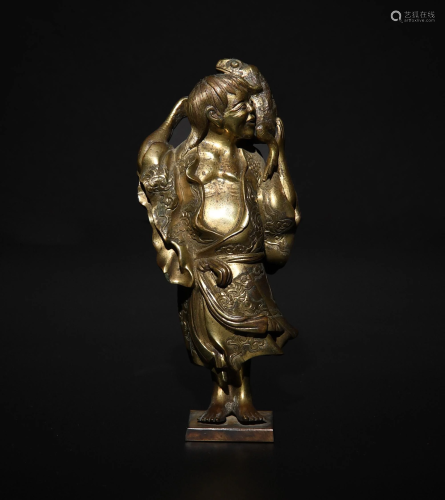 Chinese Gilt Bronze Statue of Liuhai, 18th Century十八世纪 铜...