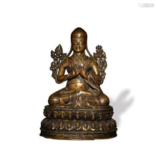 Tibetan Bronze Statue of Buddhist Lama, 14-15th Century十四/...