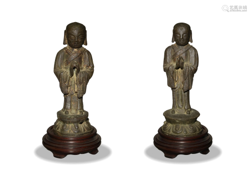 Pair of Statues of Ananda and Mahakasyapa, Ming明代 铜迦叶阿...