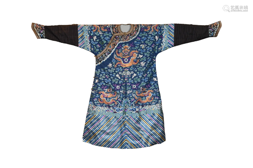 Chinese Blue Ground Dragon Robe, Early 19th Century十九世紀早...