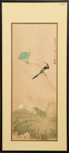 Chinese Painting of a Bird by Zhang Dazhuang张大壮 花鸟镜框