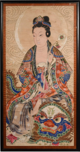 Chinese Painting of Guanyin, 19th Century十九世纪 观音像镜框