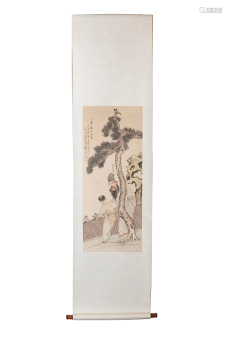 Chinese Painting of a Scholar and a Boy by Di Fan涤凡 松下采...