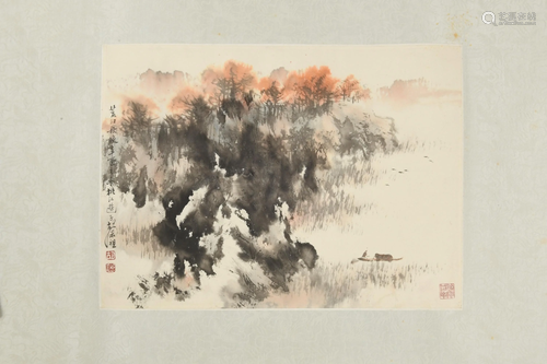 Chinese Painting of a Fall Landscape by Hu Nianzhu胡念祖 秋色...