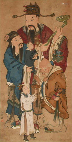 Chinese Painting of the Sanxing Attributed to Wang Wen王问款...