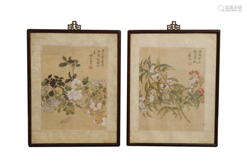 Two Chinese Flower Paintings Attributed to Yun Shouping恽寿平...