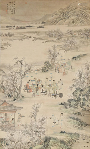 Chinese Painting of Scholars by Shangguan Zhou上官周 春宴桃园...