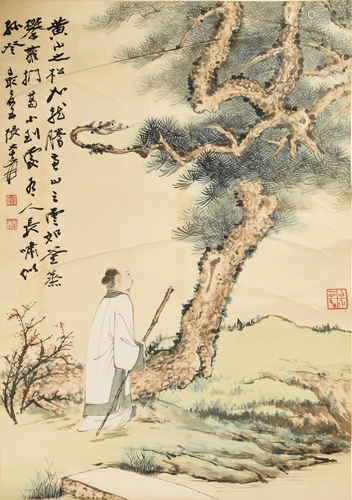 Chinese Painting of a Scholar by Zhang Daqian张大千 松下高士...