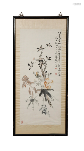 Chinese Painting of Flowers by Gao Jianfu高剑父 花卉镜框