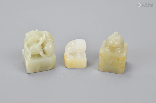 Three Chinese Jade Seals In Animal Form