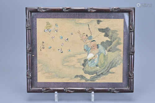 A Chinese Watercolour Painting On Silk of Shoulou and