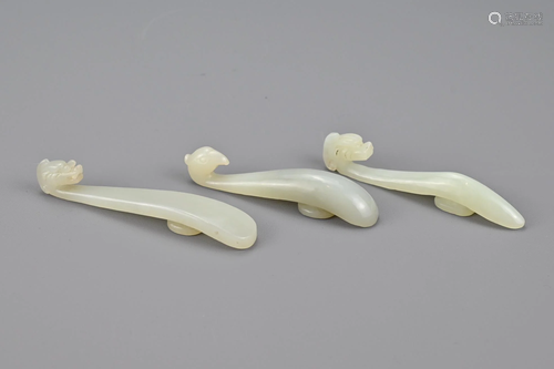 Three Chinese Carved Jade Belt Hooks