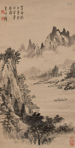 Chinese Landscape Painting by Huang Junbi黃君璧 山水立軸