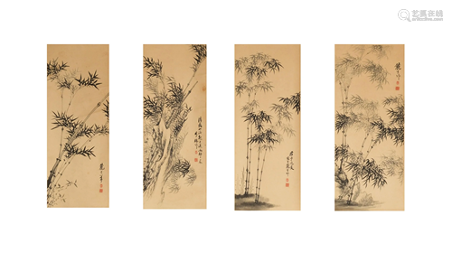 Set of 4 Chinese Brush Paintings by Lu Shen麓生 墨画四条屏