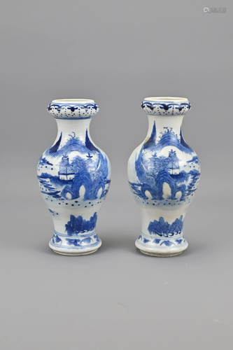 A Pair of 19th Century Chinese Blue and White Vase