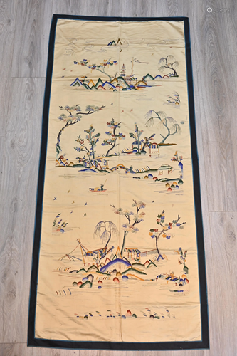 A Chinese Silk Embroidery Of River Scene