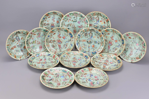 A Group Of Fourteen Cantonese Plates