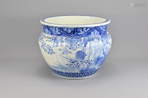 A Large Japanese Blue and White Porcelain Jardinie