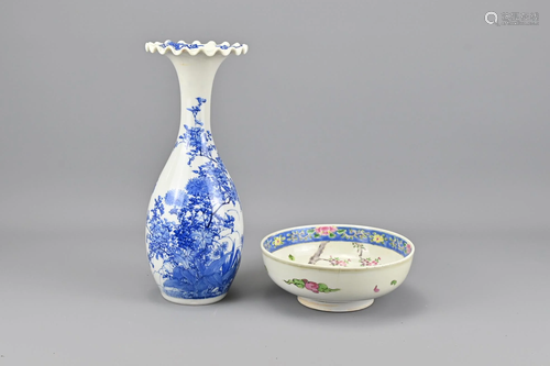 A Japanese Blue And White Porcelain Bottle Vase With