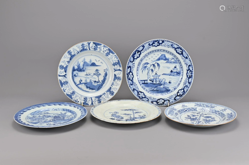 Five 18th Century Chinese Blue and White Porcelain