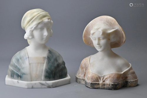 A Pair of Art Deco Alabaster Busts Of Two Females