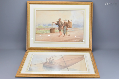 Two Japanese Watercolour Paintings of Farmers and