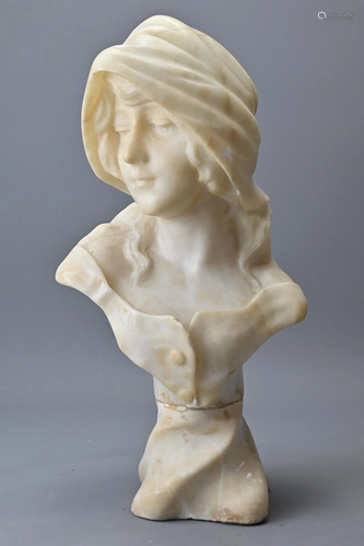 An Art Deco Alabaster Bust of A Hooded Female