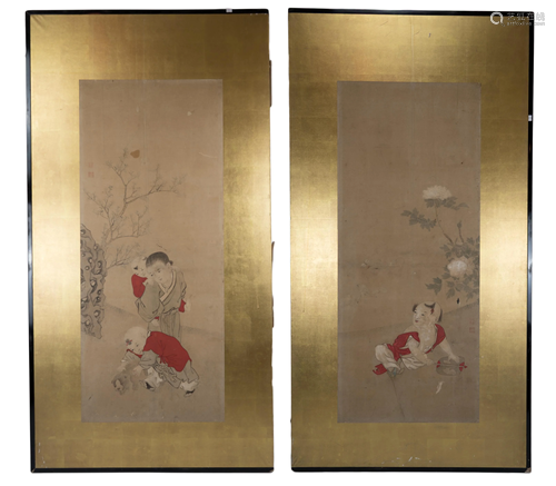 Two Very Large Japanese Watercolour Paintings Of